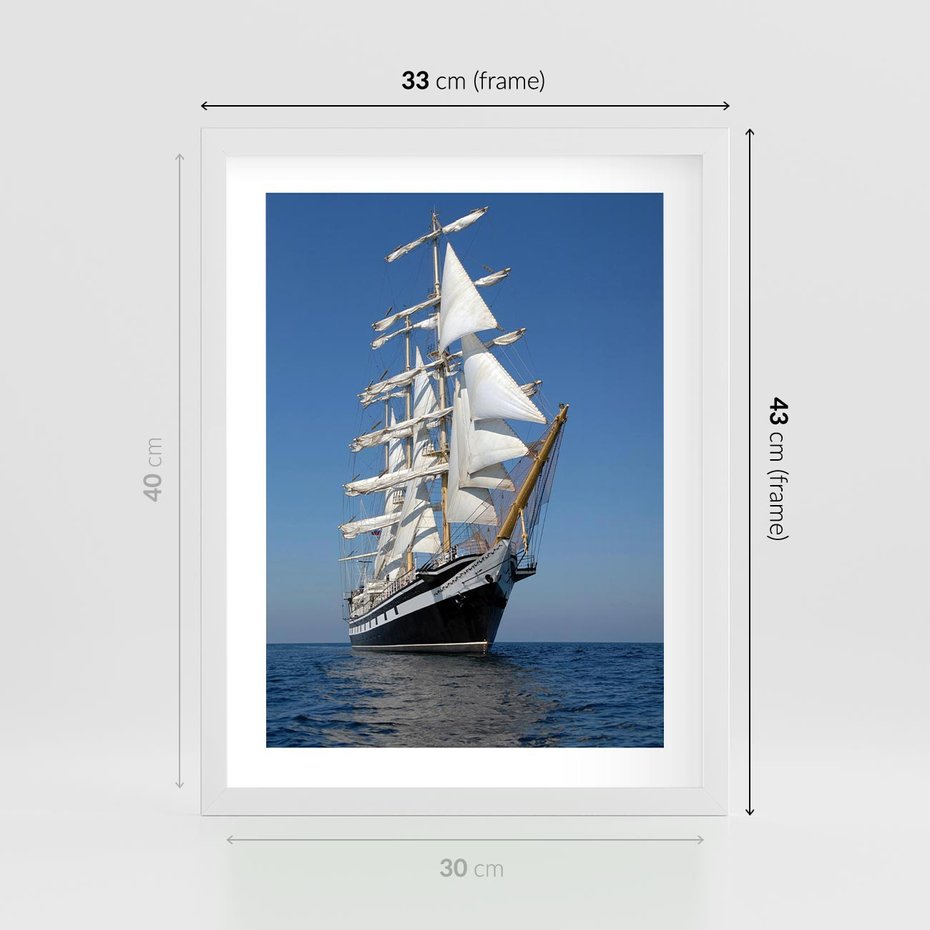 Plakat w ramie 30x40 - Podróż na Żaglowcu Przygody - żaglowiec, podróż - rama biała