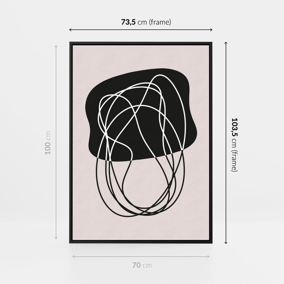 Obraz w ramie 70x100 - Abstrakcyjne Harmonie - abstrakcyjne szkicowane linie, minimalizm - rama czarna