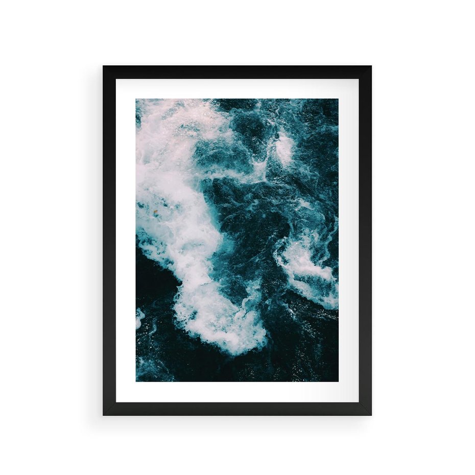 Plakat w ramie 30x40 - Fale w Odcieniach Turkusu - ocean, fale - rama czarna