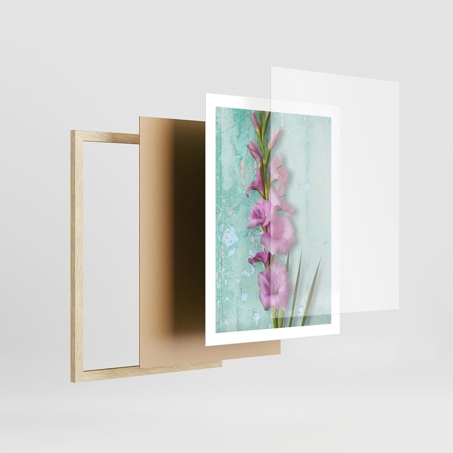 Plakat w ramie 50x70 - Piękno w delikatności - kwiaty, różowe - rama drewno