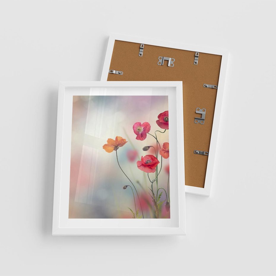 Plakat w ramie 40x50 - Urok natury - kwiaty, akwarela - rama biała