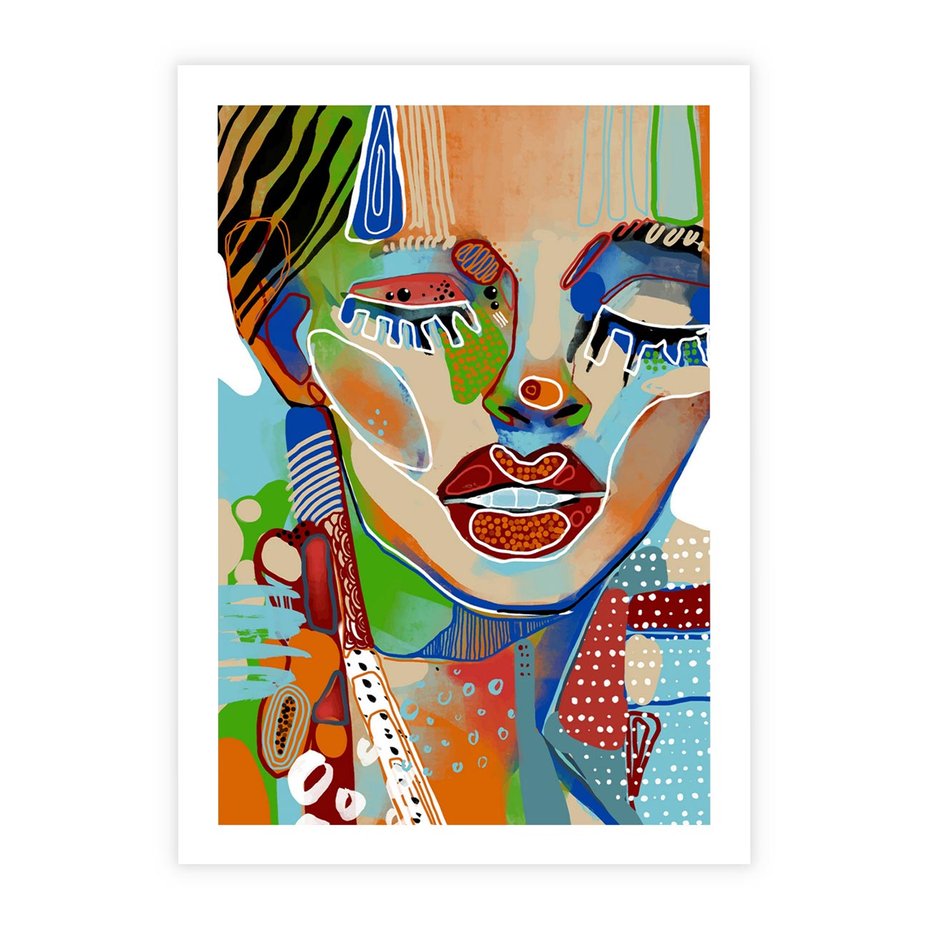 Plakat bez ramy 50x70 - Kolorowe Formy - abstrakcyjny portret kobiety, twarz