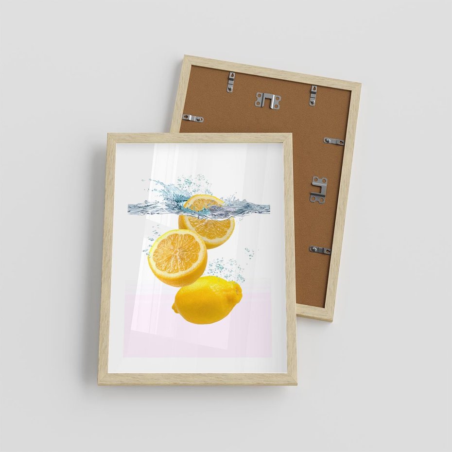 Plakat w ramie 30x40 - Świeże cytryny pełne smaku - cytryny, owoce - rama drewno