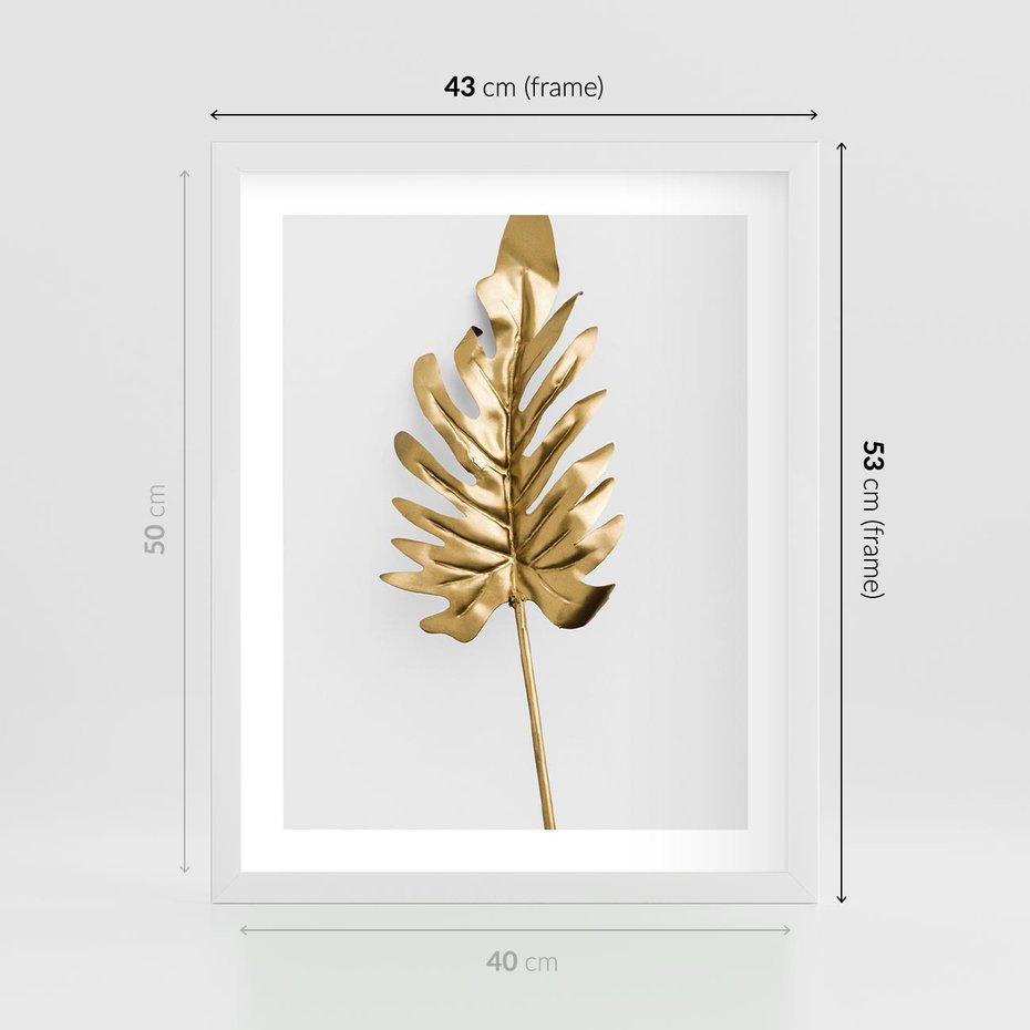 Plakat w ramie 40x50 - Ponadczasowy Urok - złote, liście - rama biała
