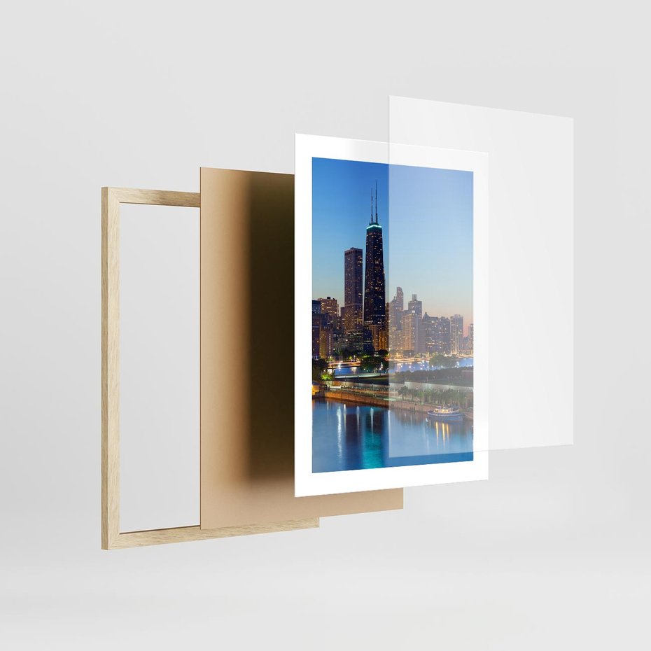 Plakat w ramie 30x40 - Miasto nad Rzeką - miasto, rzeka - rama drewno