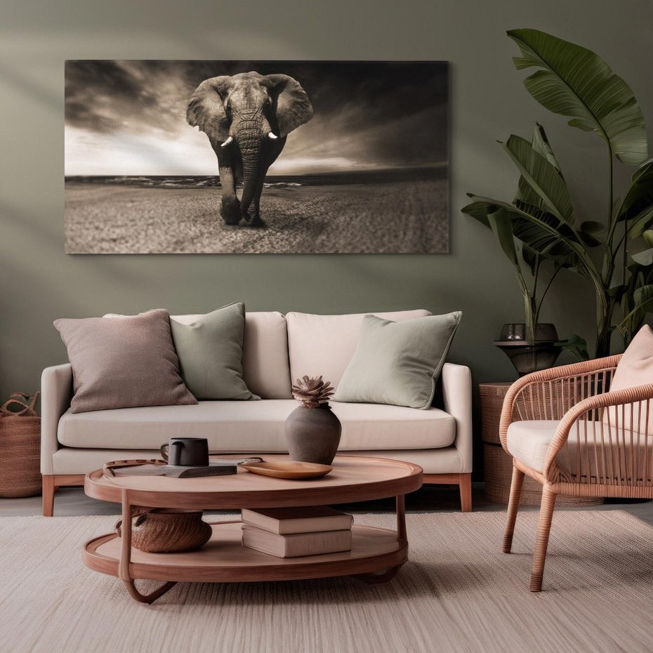 Obraz na płótnie 120x60 - Słoń - Wielki Przyjaciel Morza - słoń, plaża