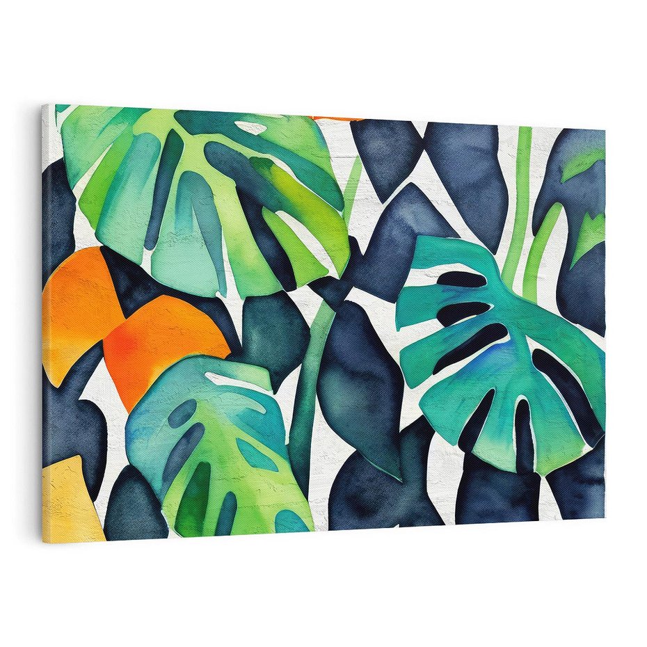 Obraz na płótnie 120x80 - Tropikalne Pragnienia - akwarela, liście tropikalne