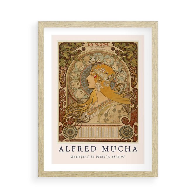 Plakat w ramie 50x70 - Mucha: Reprodukcja i Typografia na Plakacie - reprodukcja, alfons mucha - rama drewno