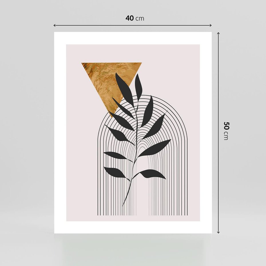 Plakat bez ramy 40x50 - Geometria z Elementami Złota i Liści - grafika, złoto