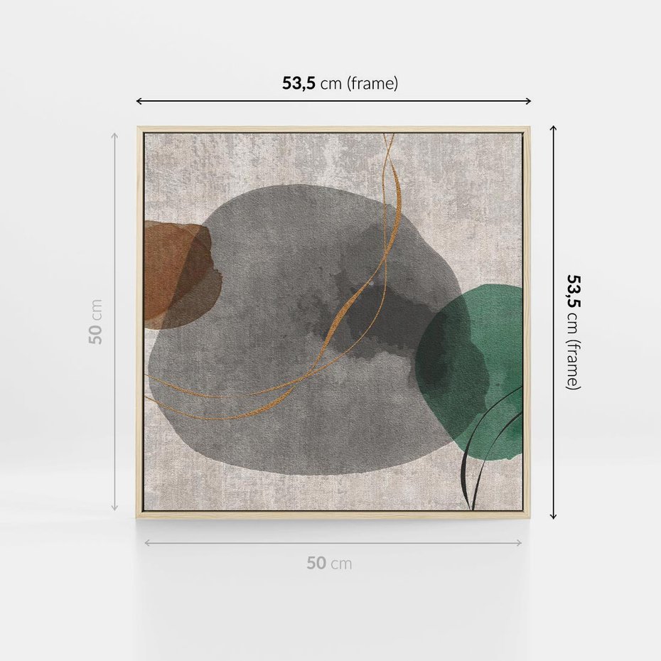 Obraz w ramie 50x50 - Delikatne Plamy - akwarelowe plamy, złote linie - rama drewno