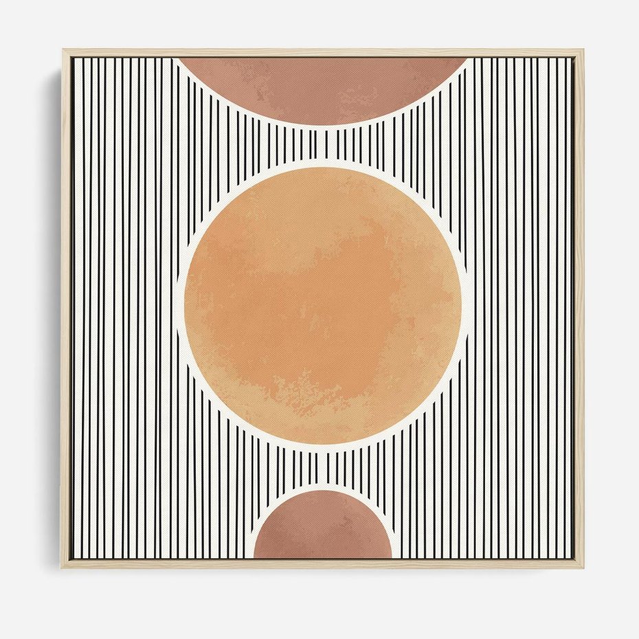 Obraz w ramie 50x50 - Taniec Linii - abstrakcyjna nowoczesna sztuka, koła okręgi - rama drewno