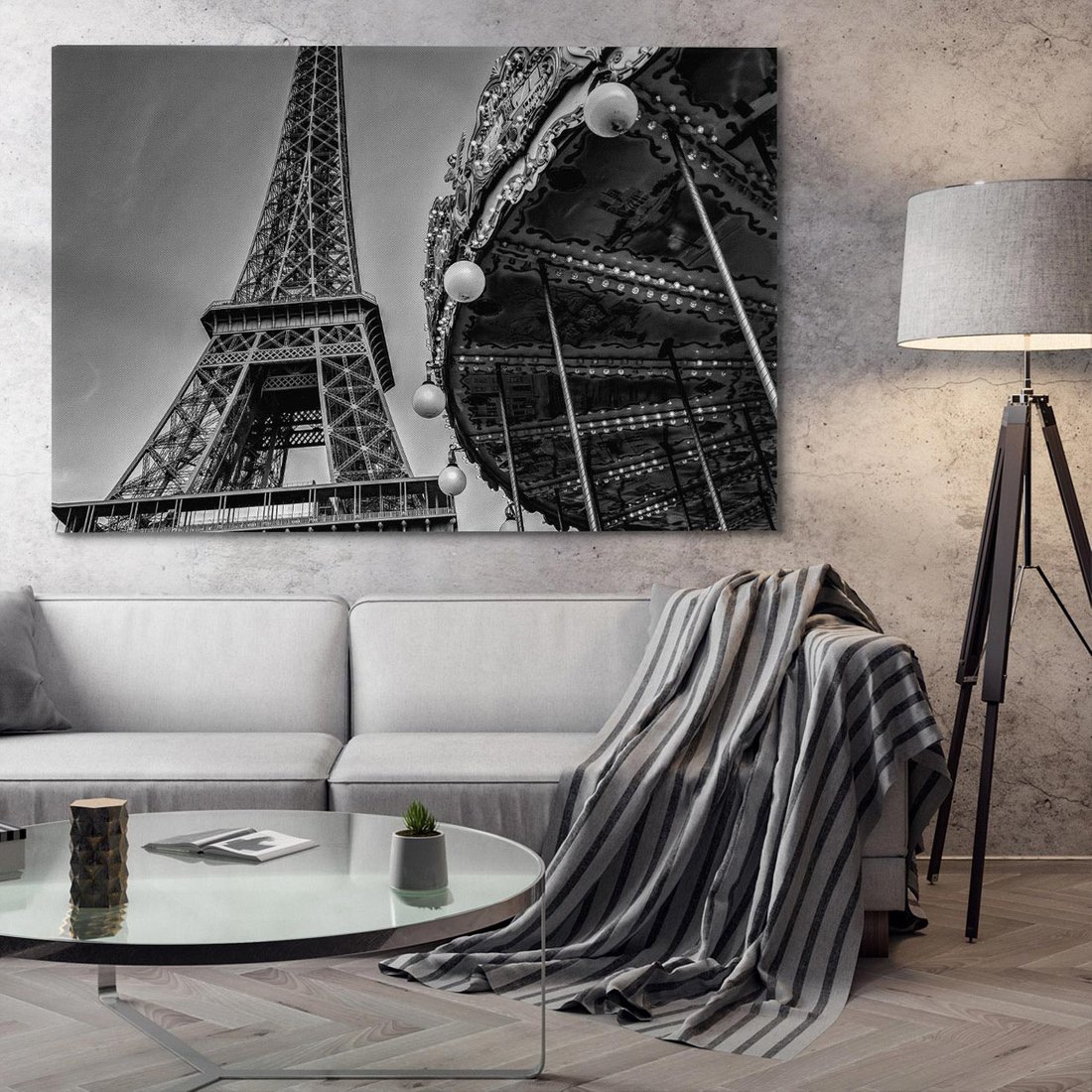 Obraz na płótnie 100x70 - Zabawa w Paryżu - czarno białe zdjecie, wieża eiffla