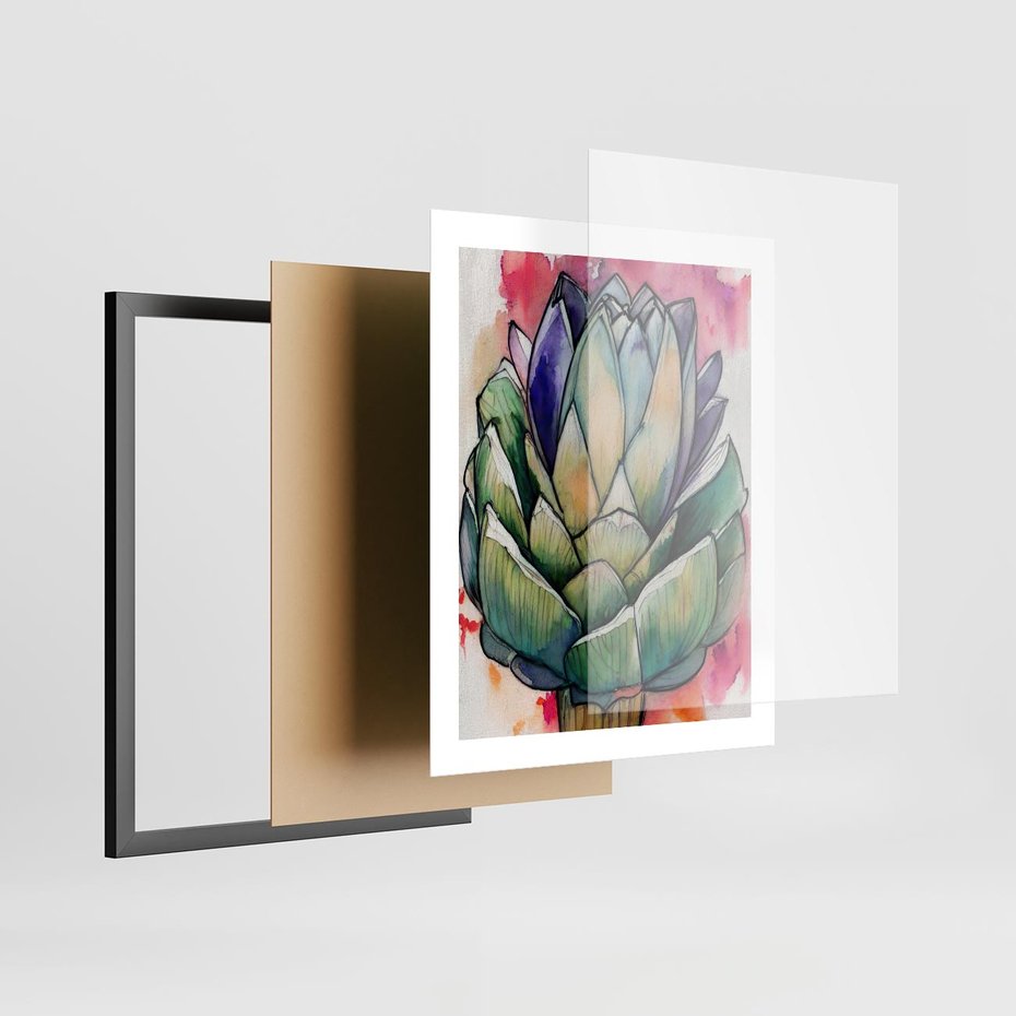 Plakat w ramie 40x50 - Estetyczna Roślina - abstrakcja, akwarela - rama czarna