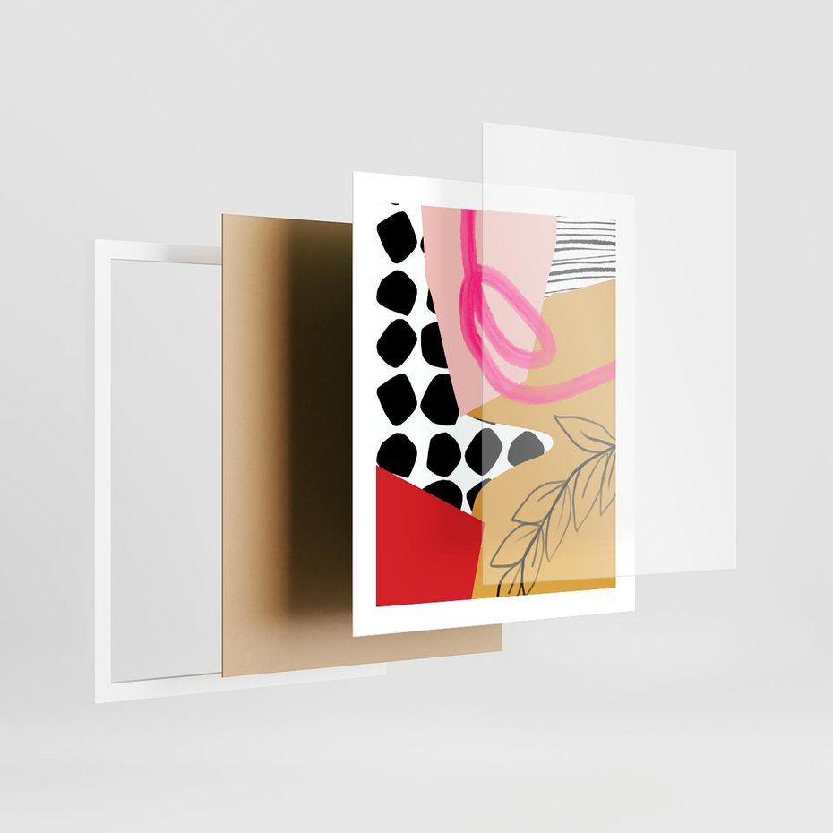 Plakat w ramie 40x50 - Księga Form i Plam - abstrakcyjna kompozycja, różne tekstury - rama biała