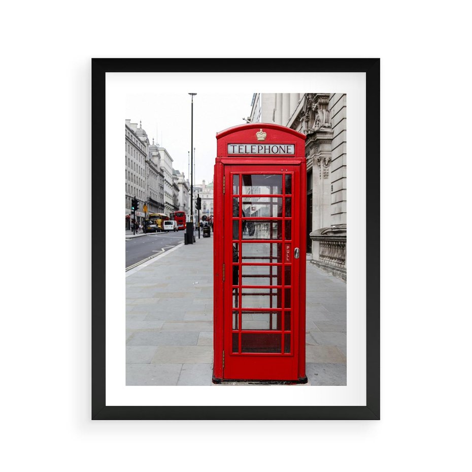 Plakat w ramie 40x50 - Londyńska budka w perspektywie - budka, Londyn - rama czarna