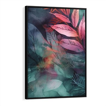 Obraz w ramie 70x100 - Subtelne Zielone - pastelowe zielone liście, róż - rama czarna