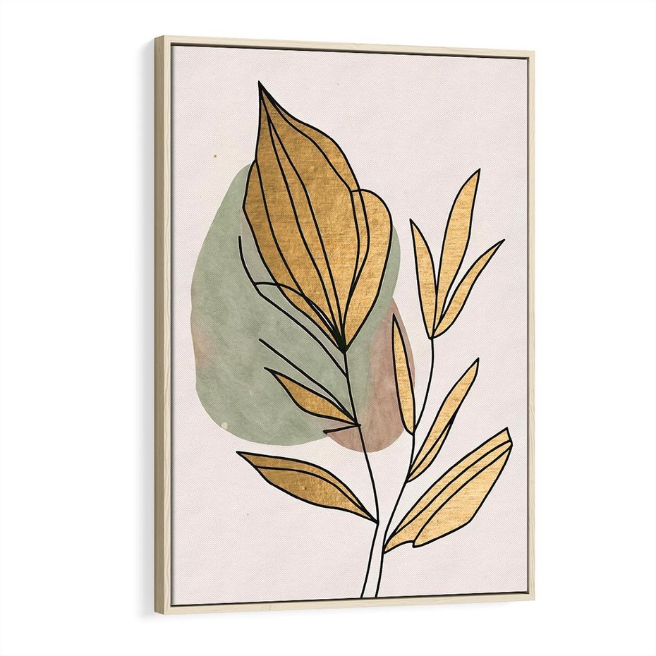 Obraz w ramie 70x100 - Rozkwitające Wnętrza Światła - abstrakcyjny obraz boho, liście - rama drewno