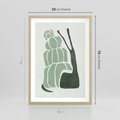 Plakat w ramie 50x70 - Zielona Równowaga - abstrakcyjny zielony ślimak, skandynawski design - rama drewno