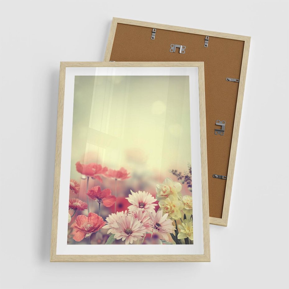 Plakat w ramie 50x70 - Delikatne kwiaty pastelowe - kwiaty, pastelowe - rama drewno