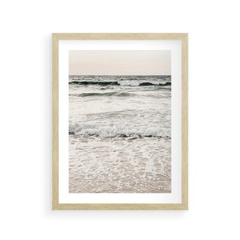 Plakat w ramie 50x70 - Szarość Morza - morze, fale - rama drewno