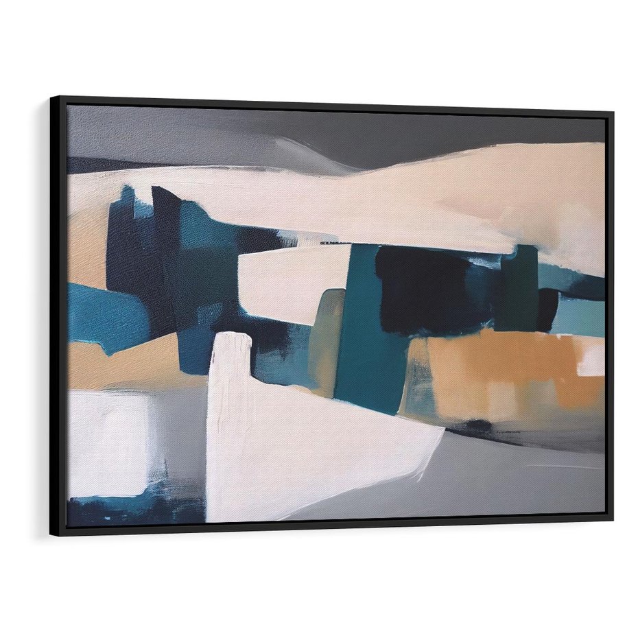 Obraz w ramie 70x50 - Turkusowe Maźnięcia - obraz, abstrakcja - rama czarna