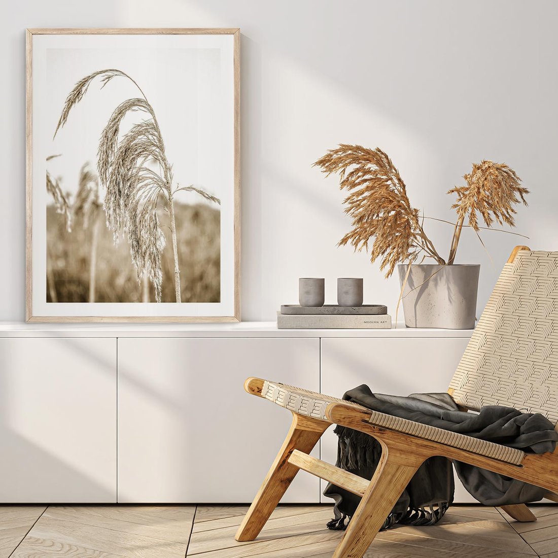 Plakat w ramie 30x40 - Ujęcie Suchych Traw - suche trawy, zbliżenie - rama drewno