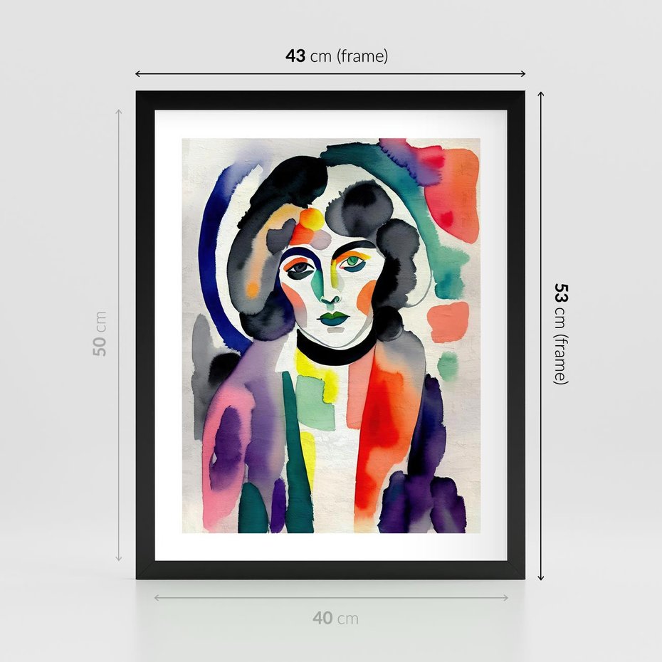 Plakat w ramie 40x50 - Subtelne Akwarelowe Ulotności - abstrakcyjny akwarelowy portret kobiety, rozmyte farby - rama czarna