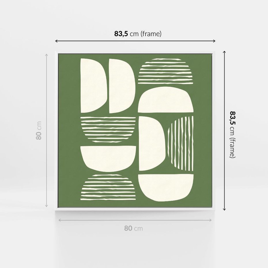 Obraz w ramie 80x80 - Migotliwe Formy - geometryczne boho kształty na brązowym, oliwkowym tle - rama biała