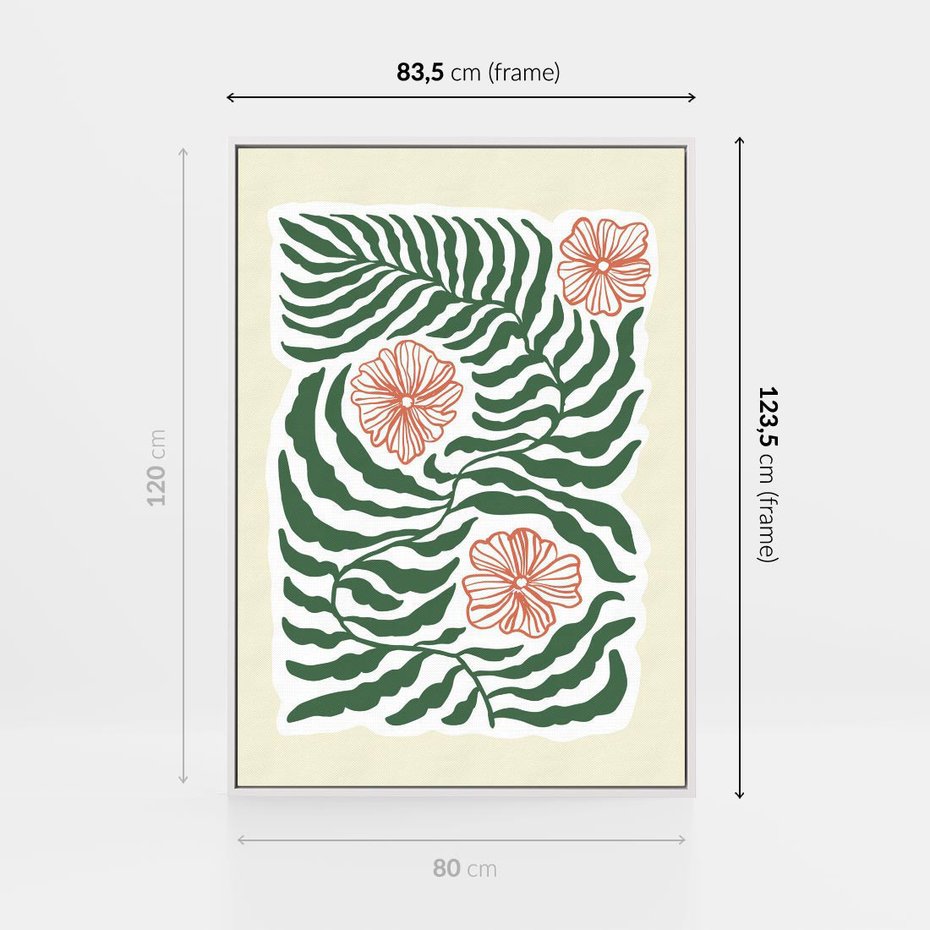 Obraz w ramie 80x120 - Migocące Wzory - abstrakcyjna kompozycja, paprocie - rama biała