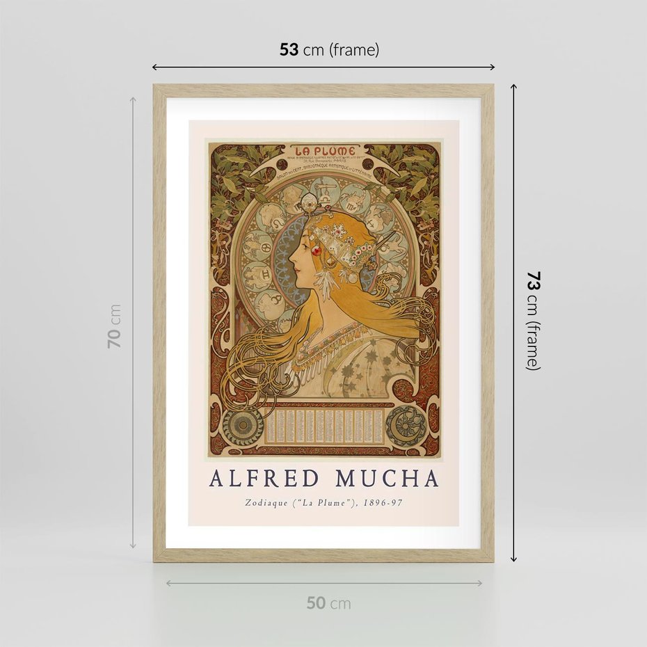 Plakat w ramie 50x70 - Mucha: Reprodukcja i Typografia na Plakacie - reprodukcja, alfons mucha - rama drewno