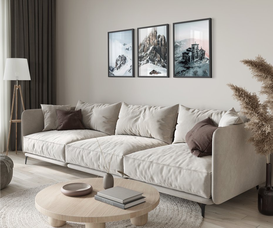 Zestaw obrazy w ramie 40x50 galeria - Retro, krajobraz, góry, zima, zamek - rama czarna