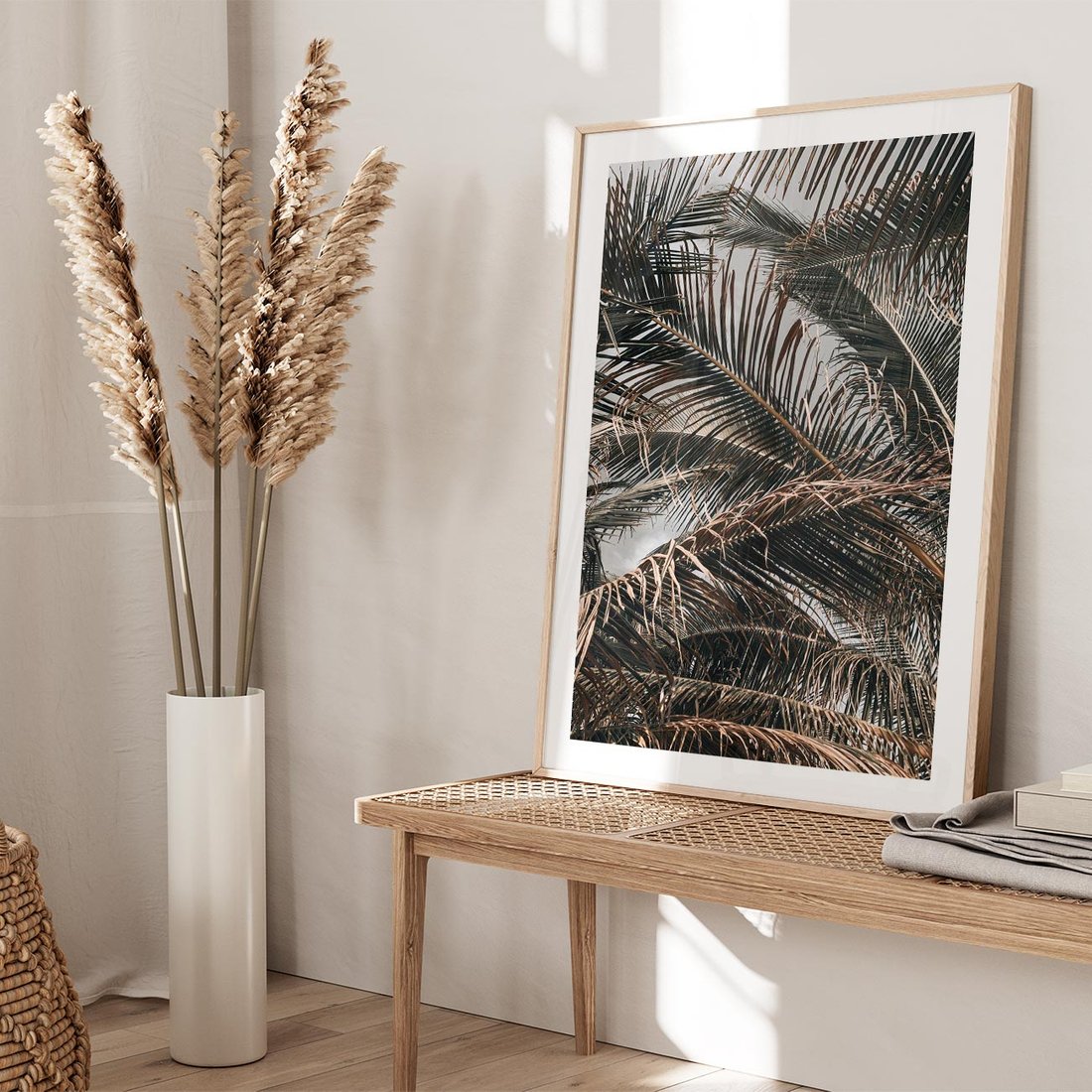 Plakat w ramie 40x50 - Liściaste Palmy - palmy, drzewa palmowe - rama drewno