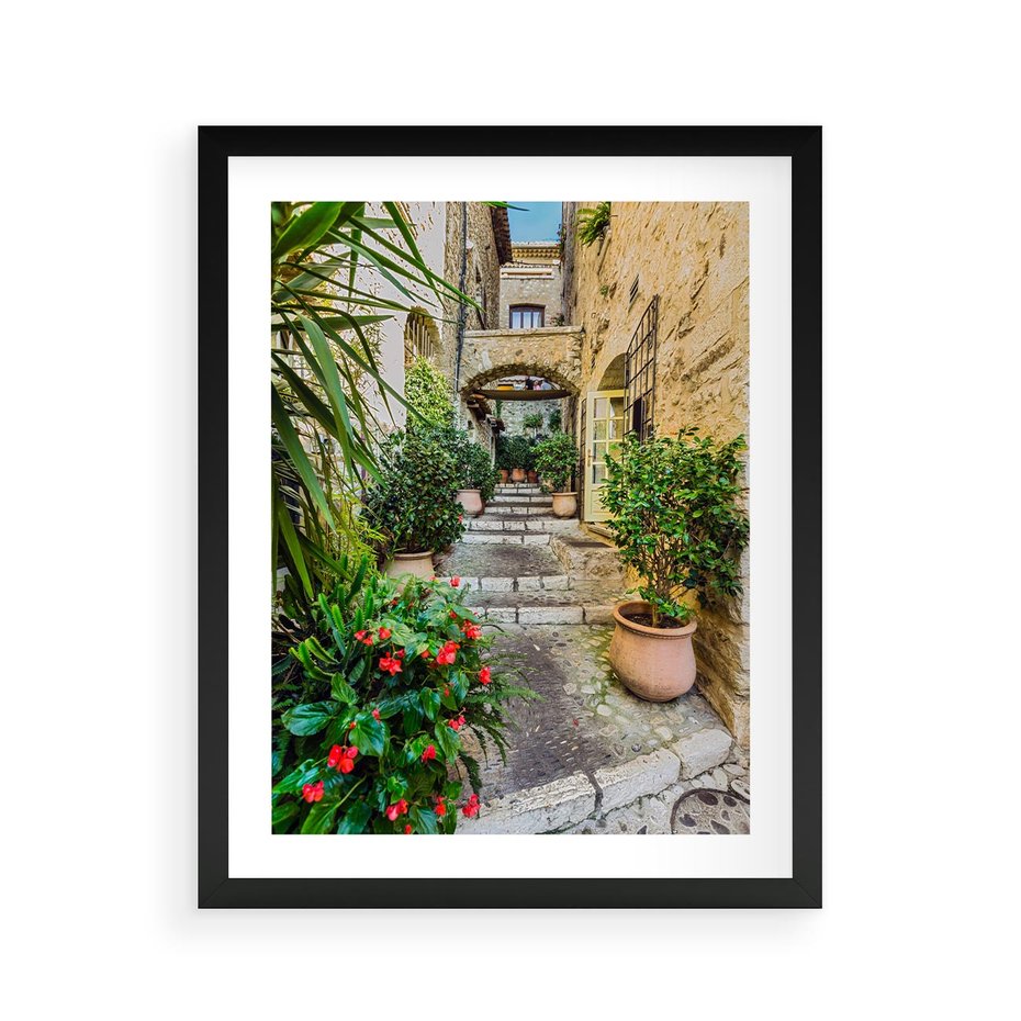Plakat w ramie 40x50 - Perspektywa uliczki malownicza - uliczka, perspektywa - rama czarna