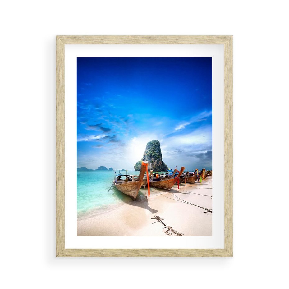 Plakat w ramie 40x50 - Morze na Łodzi - morze, łódź - rama drewno