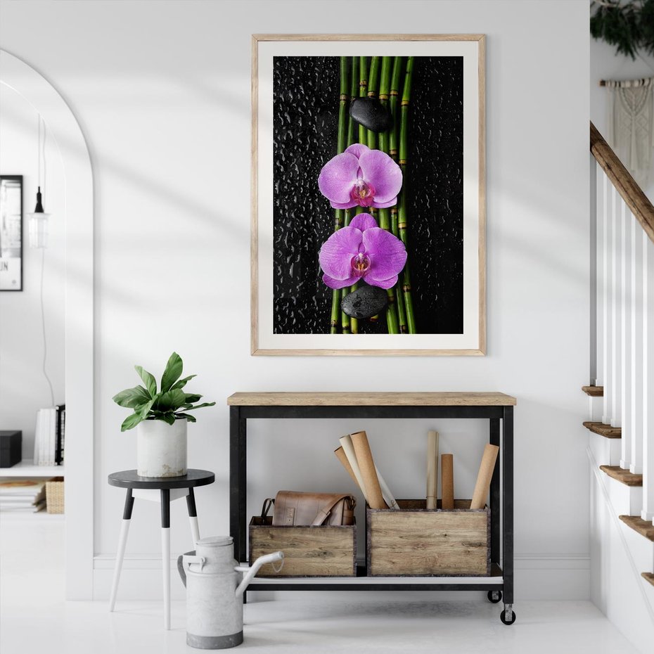 Plakat w ramie 40x50 - Japońskie Spa w Otoczeniu Storczyków - storczyk, spa - rama drewno