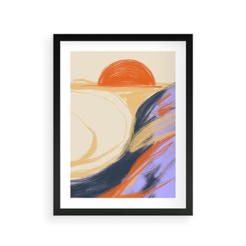 Plakat w ramie 40x50 - Pomarańczowy Horyzont - pastelowy krajobraz, nowoczesny plakat - rama czarna