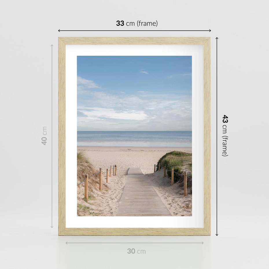 Plakat w ramie 30x40 - Plażowy pomost - plaża, pomost - rama drewno