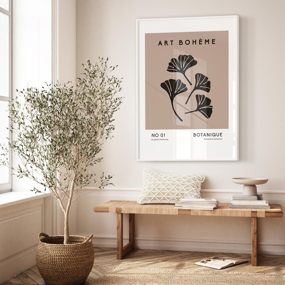 Plakat w ramie 40x50 - Botaniczne wymysły - sztuka boho, plakat - rama biała