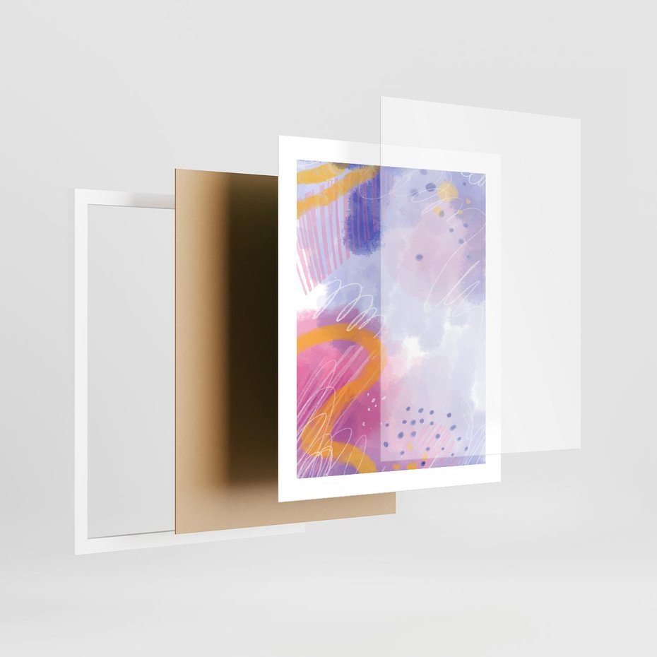 Plakat w ramie 40x50 - Migotliwe Wnętrza Kształtów - abstrakcyjny plakat, pastelowe kolory - rama biała