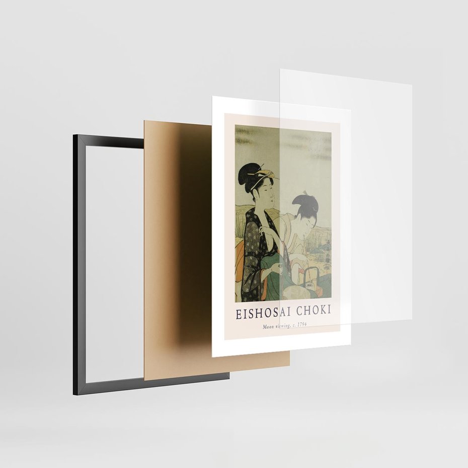 Plakat w ramie 30x40 - Rycina Eishosai Choki - staraa chińska rycina, eishosai choki - rama czarna