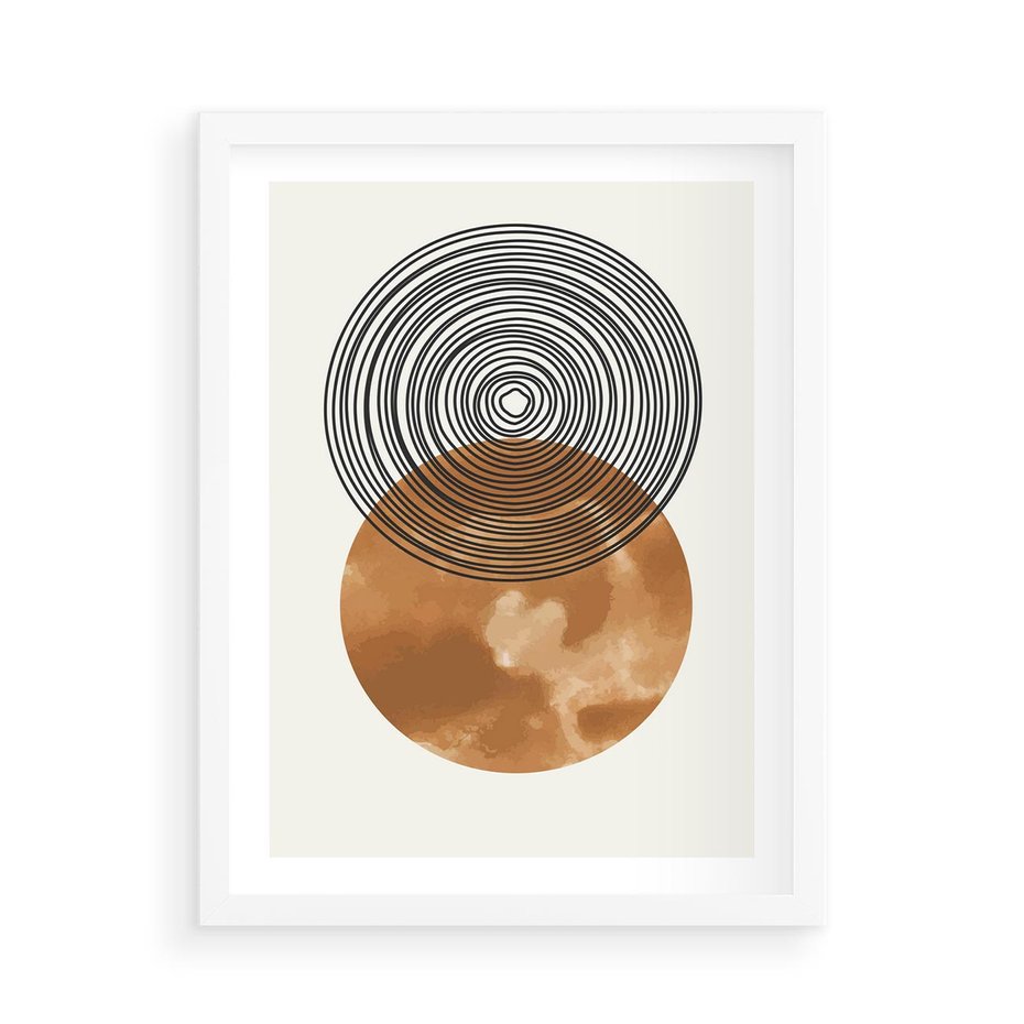 Plakat w ramie 50x70 - Taniec Okręgów - boho obraz, geometria - rama biała