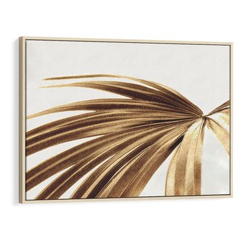 Obraz w ramie 70x50 - Egzotyczny Blask - złote, liście - rama drewno