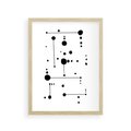 Plakat w ramie 30x40 - Nocne Zawirowania - abstrakcyjny plakat, czarne kropki i kreski - rama drewno