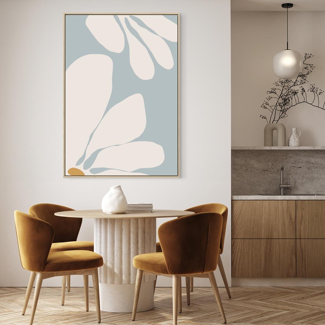 Obraz w ramie 50x70 - Pastelowe Marzenia Kwiatów - kwiaty, nowoczesne i minimalistyczne - rama drewno