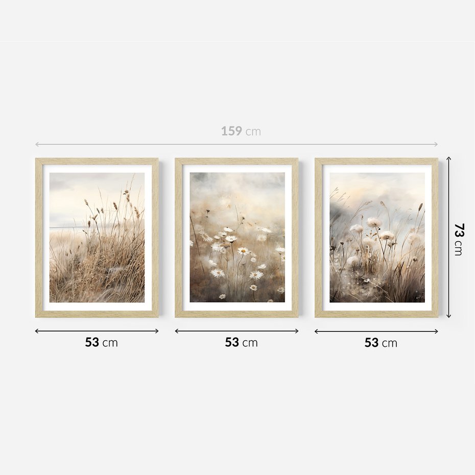 Zestaw obrazy w ramie 50x70 galeria - boho, pampas, sucha, trawa - rama drewno