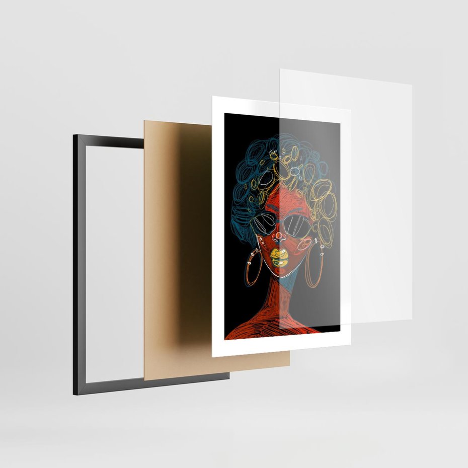 Plakat w ramie 30x40 - Kolorowe Wibracje Rzeczywistości - abstrakcyjny portret kobiety, twarz - rama czarna
