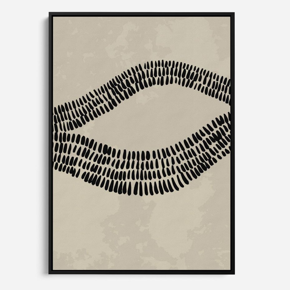 Obraz w ramie 50x70 - Kontury Ewolucji Materii - boho plakat, czarne kropki kreski - rama czarna