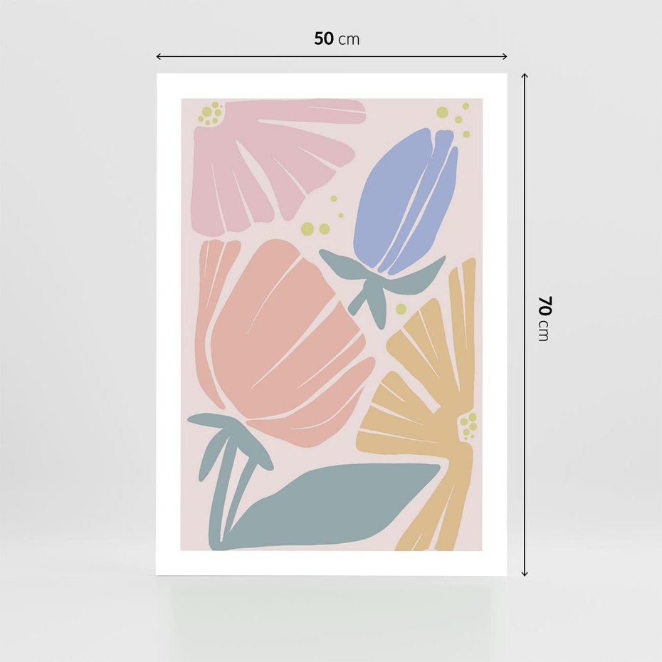 Plakat bez ramy 50x70 - Rozkwitające Harmonie Natury - pastelowe kwiaty, na beżowym tle