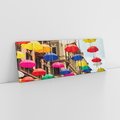 Obraz na płótnie 120x40 - Barwna symfonia wyobraźni - fotografia, kolorowe parasolki podwieszone nad ulicą