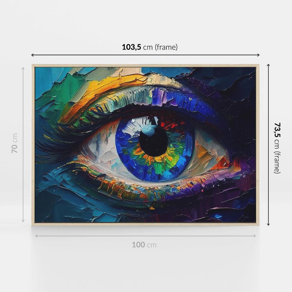 Obraz w ramie 100x70 - Mistyka Tęczowego Oka - oko, obraz olejny - rama drewno